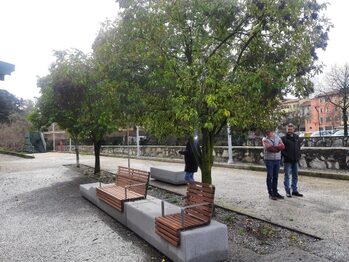 panchine di fronte alla biblioteca